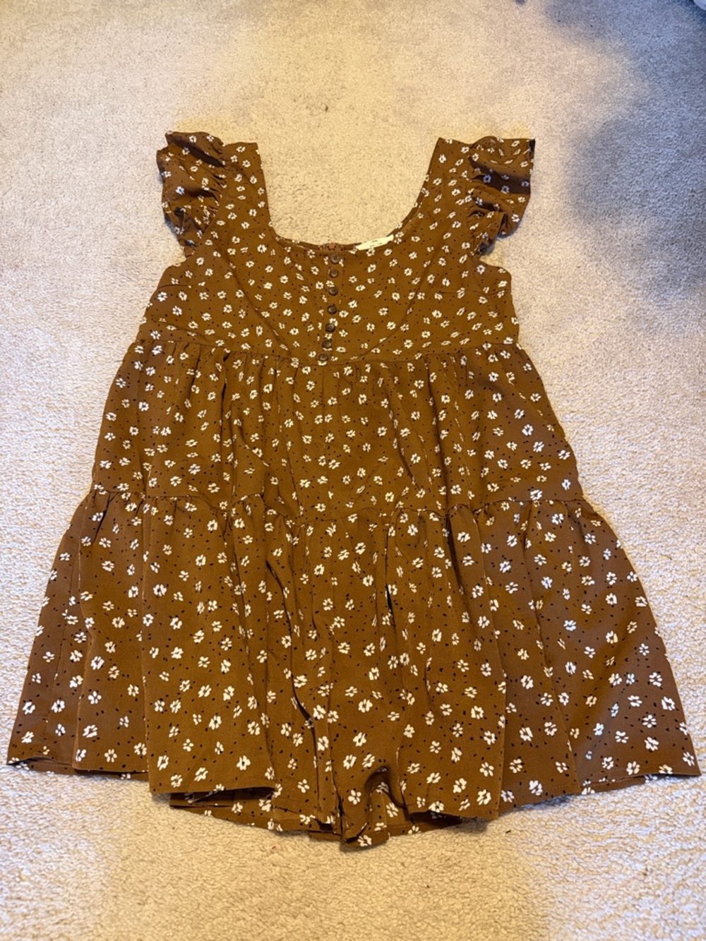 entro Brown Floral Ruffle Romper